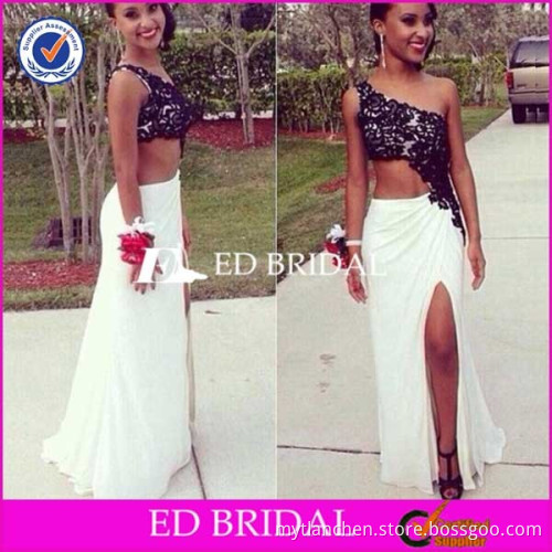 Custom Made MC25 Lace Top Open Side Black And White Sexy Evening Dress